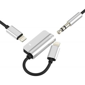 TRAHOO-Adaptateur Lightning vers Jack &Eacute;couteurs 3.5mm (2 en 1)pour iPhone 14 13 pour Apple Audio Lightning Chargeur Auxiliaire C&acirc;ble Connecteur Accessoires Voiture Casque Convertisseur pour iPad Doub - Neuf