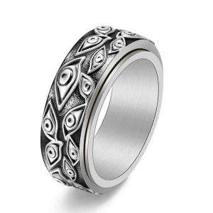 Bague Tournante En Acier Inoxydable Bague Homme En Acier Titane R&eacute;tro Europ&eacute;enne Et Am&eacute;ricaine Devil Eye - Neuf