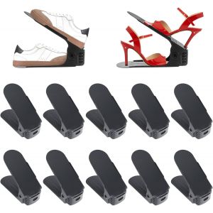 Kgabery-10pcs Rangement Chaussure Range Chaussures Gain De Place Organisateur Chaussures Support Chaussures Hauteur Réglable 3 Couche Matériau Pp Noir - Neuf