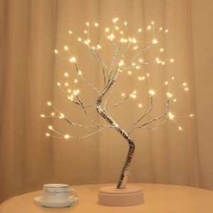 KAL-Arbre Lumineux Led, 108 Led Lumière D'Arbre Intérieur, 8 Modes Variable, Alimentation Par Usb/Batterie, Branches Réglables, Lampe Arbre Lumineux Pour Fête Noël Mariage,Décoration De Pâques Blanc - Neuf