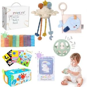 Tyry.Hu Coffrets Cadeaux Montessori : Jouets Sensoriels, Jouet Dentition, Livre Tissu, Balle Bébé, Cartes Étapes. - Neuf
