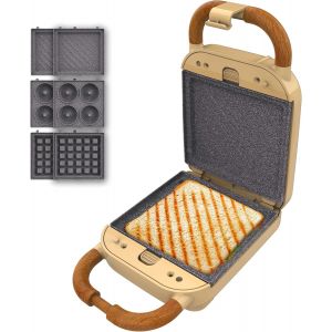 Appareil &Agrave; Sandwichs Rock'ntoast Retro One Beige. Machine &Agrave; Sandwich R&eacute;tro 700w, 3 Plaques Pour Sandwiches, Gaufres Et Beignets, Rev&ecirc;tement Rockstone, Indicateur Lumineux, Base Antid&eacute;rapante - Neuf