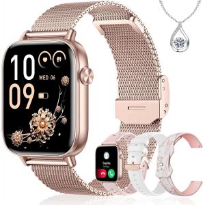 Kalanka-Montre Connectée Femme, 4 Bracelets, 1.83"" Smartwatch, Fonction Féminine, Appels Hd, 110+ Modes Sport, Podometre, Moniteur Cardiaque 24h/Spo2/Sommeil, Compatible Iphone/Android, Cadeau, Or Ro - Neuf