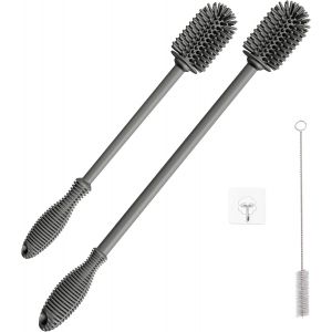 Lot De 2 Brosses Nettoyantes De Bouteilles (25 Et 39 Cm) + 3 Brosses Paille|Nettoie Les Biberons,De Nettoyage De Bouteilles En Verre,En Silicone Pour Bouteilles,Nettoyeur De - Neuf