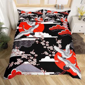 Housse De Couette X Cm Enfant Fleurs De Cerisier Grue Noire Parure De Lit Personnes Avec Fermeture &iquest;&iquest;Clair Doux Respirant Confortable Microfibre Housse De Couette Et Taie D'oreill - Neuf