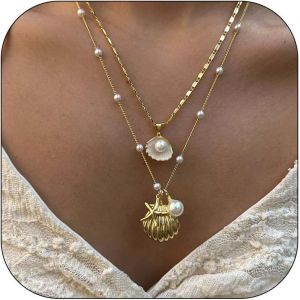Kal-Collier En Coquillage Doré Pour Femme, Chaîne Bohème Or, L - Neuf