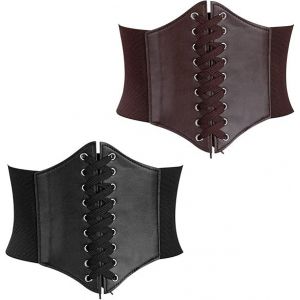 Ceinture Corset Pour Les Femmes 2 Pièces Élastiques 12cm De Large Ceinture Rétro, En Cuir, Corset De Dentelle Jusqu'à La Ceinture Pour Les Fêtes D'halloween Vêtements Noir Et Marron - Neuf