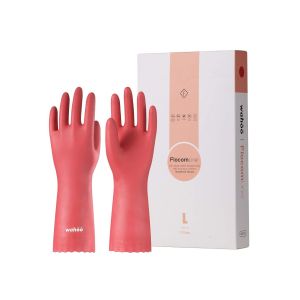 3 Paires Wahoo Respectueux De La Peau Gants De Nettoyage,Gants De Vaisselle Avec Doublure En Coton Floqu&eacute;, S,Antid&eacute;rapant,Rouge,L - Neuf