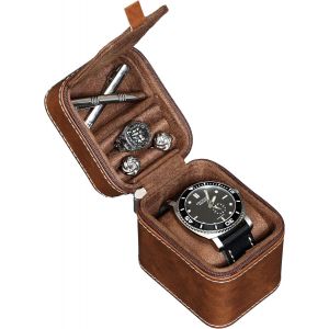 &Eacute;tui De Voyage Pour Montre Simple Avec Compartiment Pour Accessoires, Bo&icirc;te De Protection Compacte En Cuir Synth&eacute;tique, Int&eacute;rieur En Microsu&egrave;de, Convient Aux Montres Et Montres Intelligentes - Neuf