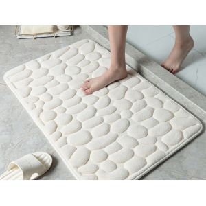 Tapis de bain antid&eacute;rapant en polaire corail blanche 60 x 90 cm - Neuf