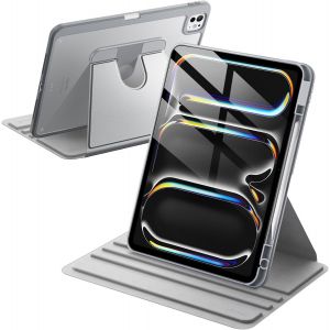 LORANKA-Coque Rotatif pour iPad Pro 13 Pouces M5/M4 (2025/2024) avec Porte-Pencil, &Eacute;tui Housse de Support de Protection Rotatif &agrave; 360 Degr&eacute;s Dos Transparent (Argent) - Neuf