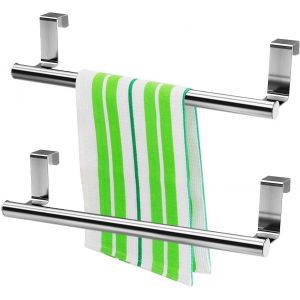 KALANKA-2 Pi&egrave;ces Porte Serviette de Porte, Porte Torchons, Porte Torchon &agrave; Suspendre AccrocheMural Barres,Accroche-Torchon pour Porte sans Percer, Id&eacute;al pour la Cuisine et la Salle de Bain, argent&eacute; - Neuf