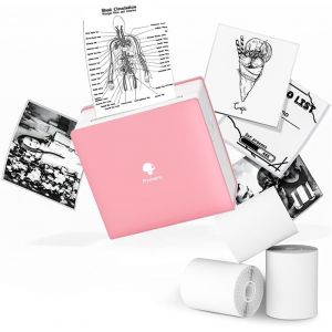 CHECARZHN--NO1-M02 Imprimante Thermique 3 Rouleaux De Papier Inclus Imprimante De Poche Sans Fil Compacte Pour Voyage Imprimante De Réception Compatible Avec Android Iphone Et Ipad, Rose - Neuf