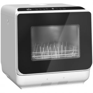 Mini lave-vaisselle 840W - filtrage, fonctions lavage séchage - 5 programmes - porte verre trempé noir blanc - Neuf