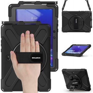 Coque pour Samsung Galaxy Tab Active4 Pro/Active Pro 10.1 Pouces SM-T630/T636/T540/T545, &Eacute;tui de Robuste avec Porte-Stylet, Support Rotatif &agrave; 360&deg;et Dragonne, Bandouli&egrave;re, Noir - Neuf