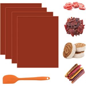 Ayuhr-4 Pièces Feuilles De Déshydrateur En Silicone Avec Bord, Doublure De Plateau De Déshydrateur Alimentaire Antiadhésive, Tapis Cuisson Pour Roulé Suisse Séchoir À Fruits Avec Grattoir (Marron) - Neuf