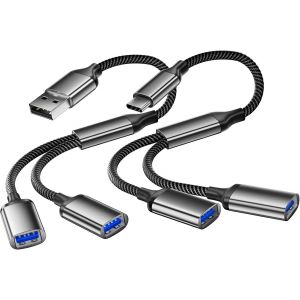 lbgwp60-Répartiteur Usb Mâle Vers Usb Femelle + Adaptateur De Câble De Type C Vers Femelle, Répartiteur Usbc Avec Charge Arrière, Fonction Otg Pour Voiture, Ordinateur Portable, Téléphone Portable - Neuf