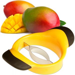 Coupe-mangue, fendu et dénoyauté, manche antidérapant, lame en acier inoxydable, trancheuse à fruits, noir-jaune - Neuf