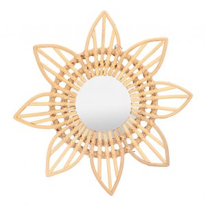 Hjlian Miroir De Maquillage Decoratif Innovant En Rotin, Style Retro, Pour Salle De Bain, A Suspendre Au Mur, Motif Fleur - Neuf