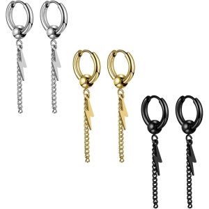 Kal-Lot De 3 Boucles D'oreilles En Forme De Croix Pour Homme Et Femme Avec Pendentif En Forme De Croix, Boucles D'oreilles, Tunnels, Petites Boucles D'oreilles Cerceau Noir, Or, Argent - Neuf