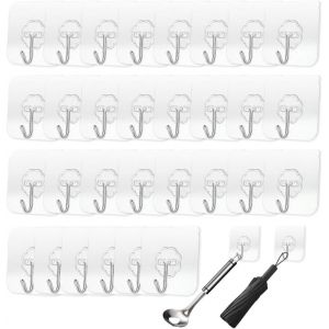 30 Pi&egrave;ces 15Kg (Max) Crochet Adh&eacute;sif Transparents, Crochets Adhesifs Mural Crochet Murale Salle De Bain Pour Maison Cuisine Salle De Bain Bureau - Neuf
