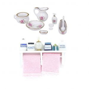 1/12 Maison De Poup&eacute;e Salle De Bain Porcelaine Ensemble Maison De Poup&eacute;e Miniature Salle De Bain Rack - Neuf