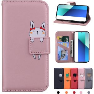 Kal-Xiaomi Redmi Note 13 4g H&uuml;lle Pu Leder Brieftasche Xiaomi Redmi Note 13 4g Schutzh&uuml;lle Stehfunktion Magnetic Closure Handyh&uuml;lle F&uuml;r Redmi Note 13 4g Rosa Hase - Neuf