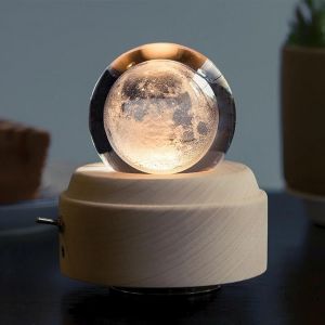 Bo&icirc;te &Agrave; Musique En Bois Style Lune Lumineuse Rotative 3d Cristal Veilleuse Bo&icirc;te &Agrave; Musique Pour Enfants Filles Canon - Neuf