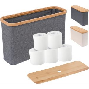 19L Boite Rangement Papier Toilette, Pliable Panier Rangement avec Couvercle, Multifonctionnel Rang Papier Toilette en Tissu Oxford, Organisateur Salle de Bain Gain de Place, Gris Clair - Neuf