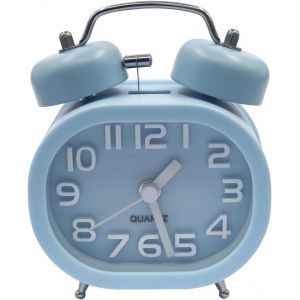 Rétro Quartz Réveil, Silencieux Matin, Réveil, Voyage de Chevet Horloge Analogique, en Métal Twin Bell Réveil, les Piles, les Enfants Réveil avec Lumière de Nuit et sonore, Bleu - Neuf