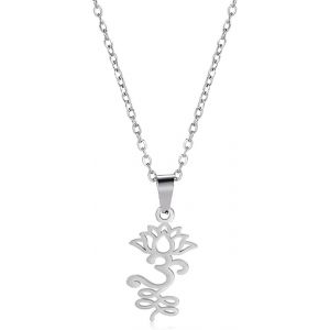 Kal-Collier Avec Pendentif Fleur De Lotus Pour Femme En Acier Inoxydable Chic Aum Om Ohm Ohm Lotus M&eacute;ditation Bijoux Cadeau - Neuf