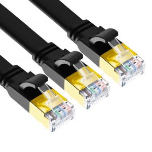 Cat 8 C&acirc;ble Ethernet 5m 3 Pi&egrave;ces,RJ45 C&acirc;ble R&eacute;seau Plat 40Gbps 2000MHz S/FTP Super D&eacute;bit Double Blindage Cable Internet Compatible avec PS5 TV PC Router Modem,Plus rapide que Cat7 (Noir) - Neuf
