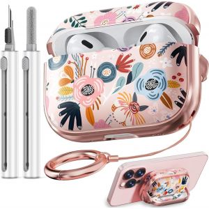 Coque rigide pour AirPods Pro 2e g&eacute;n&eacute;ration, avec verrouillage, motif fleurs mignonnes pour iPod Pro 2, femmes et filles avec kit de nettoyage pour coques AirPod Pro (USB-C 2023/2022/2019 - Neuf