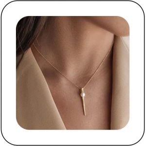 Boho Bar Pendentif Collier Or Perle Collier Ras Du Cou Vintage M&eacute;tal Tige Collier Ras Du Cou Minimaliste Barre Verticale Collier Cha&icirc;ne Bijoux Pour Femmes Et Filles - Neuf