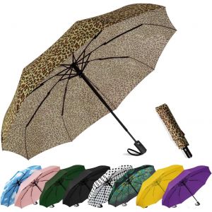 Parapluie De Voyage Compact Coupe-Vent - Parapluie Automatique Pour La Pluie - Petit Parapluie Portable Coupe-Vent Pour Homme, Femme, Adolescent (Pois Blancs) - Neuf