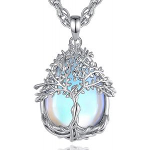Asas-Collier Arbre De Vie Avec Cristal Pour Femme Pendentif Arbre De Vie Avec Améthyste Malachite Collier Cristal De Guérison Pendentif Pierre De Lune Obsidienne Bijoux En Turquoise - Neuf