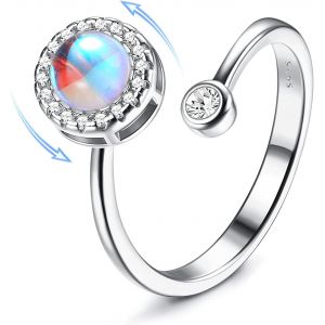 Pierre Naturelle Bague Femme Homme Opale Ajusteur Bague Argent 925 Plaqué Or Moonstone Fidget Bague Ouvert Réglable Spinner Knuckle Promise Mariage Fiançailles Bagues Avec Coffret Cadeau.[Y1066] - Neuf