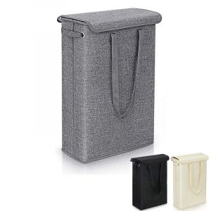 Panier à linge fin avec couvercle, panier à linge haut et fin avec poignée, doublure imperméable grise - Neuf