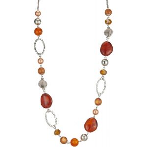 Kal-Collier Long De Perles En Argent - Collier Boheme Long Avec Perles De Cristal Et De Pierre Bijoux Fantaisie - Belle Idée De Cadeau De Fête Des Mères - Neuf