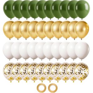 60 Pieces Of Green And White Latex Balloons, Confetti Balloons, Birthday Balloons, Baptisms Green And White For Cere , Birthday, Wedding, Communio (Sauge Green) - Neuf