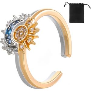 Kahfl-2 Pièces Bagues Motif Lune Soleil Scintillant,Bague Femme,Bague Soleil Et Lune,Bague Or/Argent,Bague En Forme De Lune Et De Soleil,Bague D'amitié,Pour Femme,Couples - Neuf