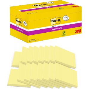 Notes Autocollantes Super Sticky,14 Blocs + 2 Gratuits,90 Feuilles Par Bloc,76 Mmx76 Mm,Jaune Pastel-Feuillets Super Adh&eacute;sifs Pour Prise De Notes,Listes De T&acirc;ches Et Rappels - Neuf