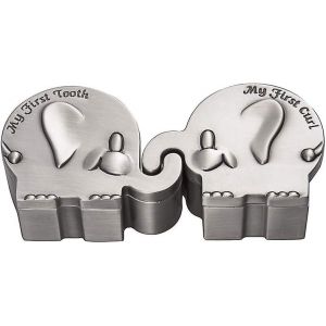 Bo&icirc;te Souvenir Premi&egrave;re Boucle Et Premi&egrave;re Dent Pour Enfants En Forme D'&eacute;l&eacute;phant Grav&eacute; M&eacute;tallique (6 X 4 X 3 Cm) - Neuf