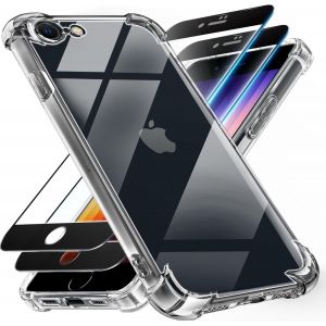Ppdaz-3 En 1 Verre Tremp&eacute; Et Coque Pour Iphone Se 2020/2022 (Iphone Se 3/2), Iphone 7/8,[Coussin D'air Int&eacute;gr&eacute;] Anti-Jaunissement Souple Tpu Bumper Coque Protection, Transparente - Neuf