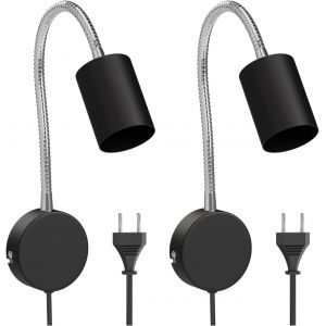 2 Pièces Lampe De Lecture/Applique Waika, Col De Cygne, Interrupteur, Prise, Noir Mat, 1x Gu10 Max. 15w[Amp749394] - Neuf