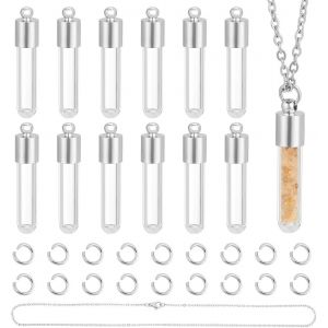 Kal-Ensemble Pendentifs En Forme De Flacon En Verre Avec Bouchon &Agrave; Vis Collier Vide Transparent Avec Anneaux De Jonction Breloque Pour Bouteille En Verre Souvenir Comm&eacute;moratif Porte Cendres - Neuf