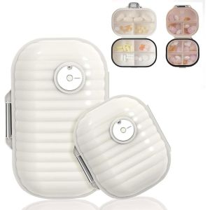 Tianyi-2 Pièces Pilulier Portable, Boite Medicaments Pilluliers Journalier 7 Jours, Pilulier Avec 7 Compartiments, Travel Pill Organizer, Distributeur De Pilules Médicaments(Beige) - Neuf