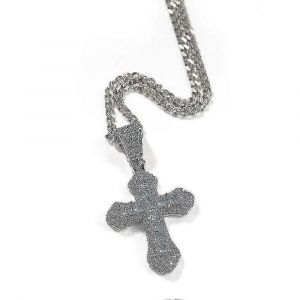 Collier Pendentif Croix Zircon Bleu Avec Cha&icirc;ne En Acier Inoxydable - Bijoux De Mode Pour Cadeaux De Mariage Cocktail - Neuf
