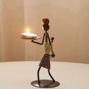 Nouveaux Produits En 2023,2pc Figurine Africaine Photophore En Métal Bougeoirs - Neuf