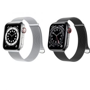 Pack De 2 Bandes Pour L'apple Watch Série Se 7 6 5 4 3 2 1 38 Mm 40 Mm 41 Mm 42 Mm 44 Mm De 45mm Femmes Hommes En Acier Inoxydable Fermoir Magnétique Bracelet (38/40/41 Mm, Argent+Noir) - Neuf